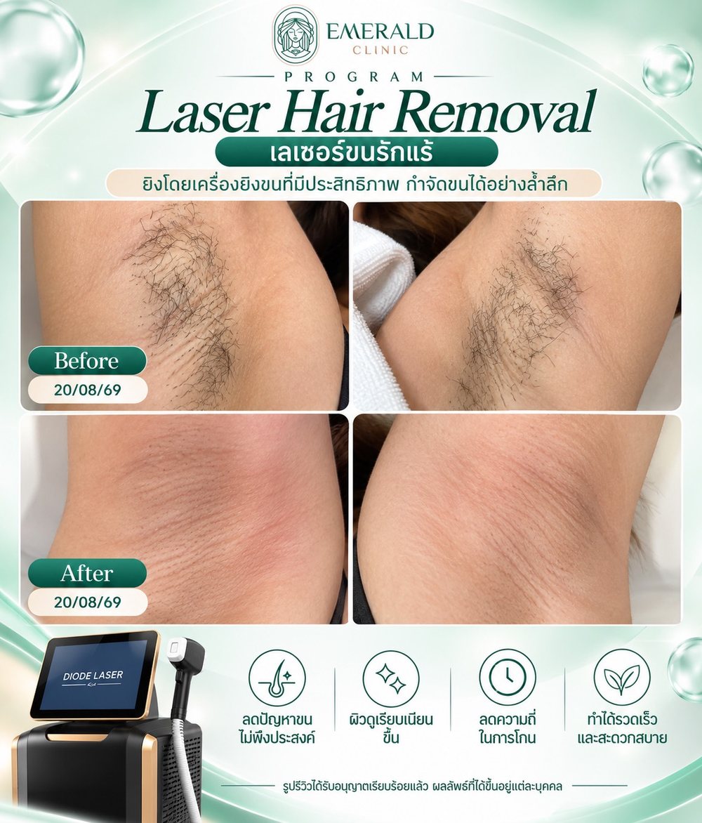 Underarm laser hair removal, before and after